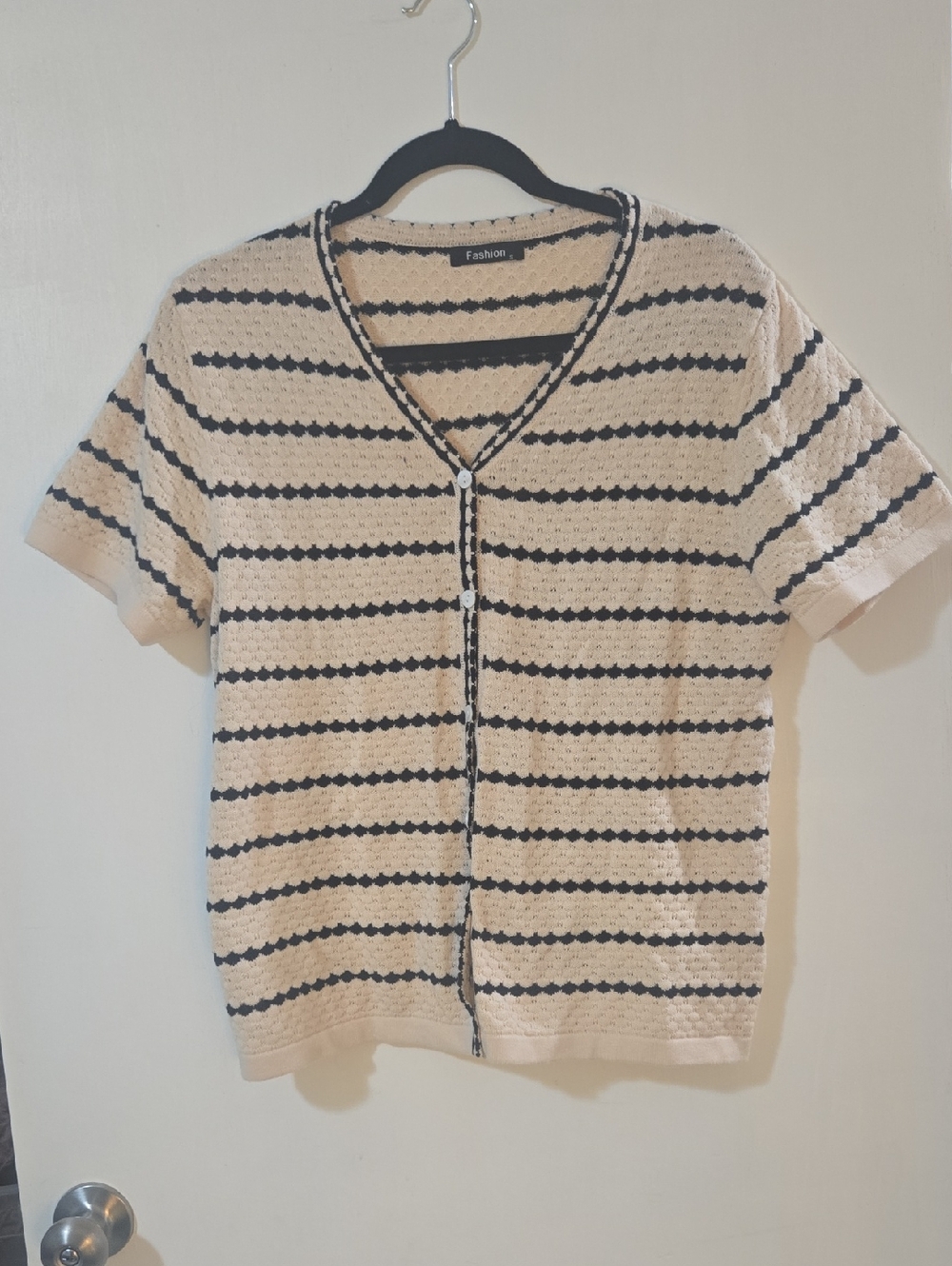Fashion Bug Cream and Black Striped V-Neck Sweater